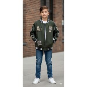 Ring of Fire Big Boy's Hanan Patch Varsity Jacket Olive Size M